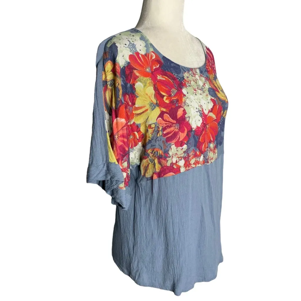 DG2 Diane Gilman Dolman Sleeve T Shirt Blouse XS Blue Floral Short Sleeve HSN - Image 5