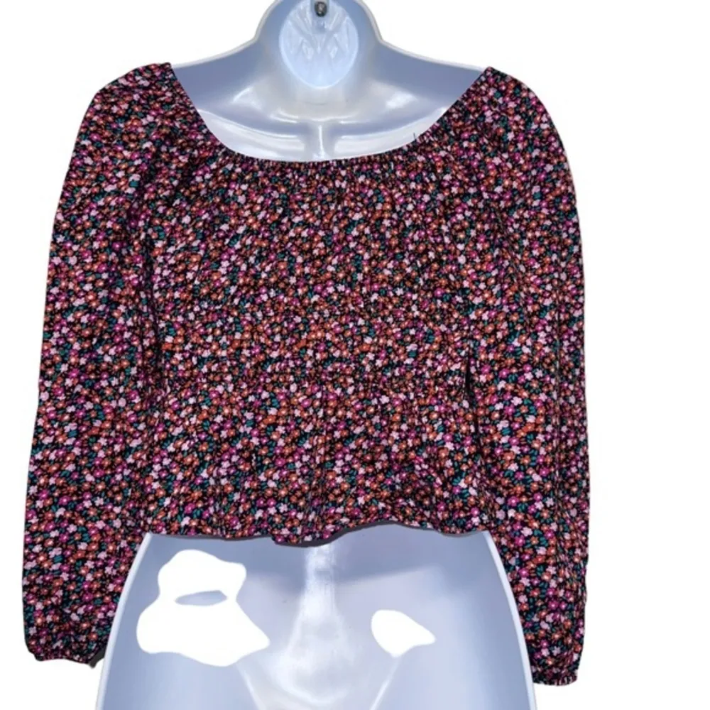 Zara floral poplin balloon sleeves cinched waist of shoulder crop blouse size XS - Image 4