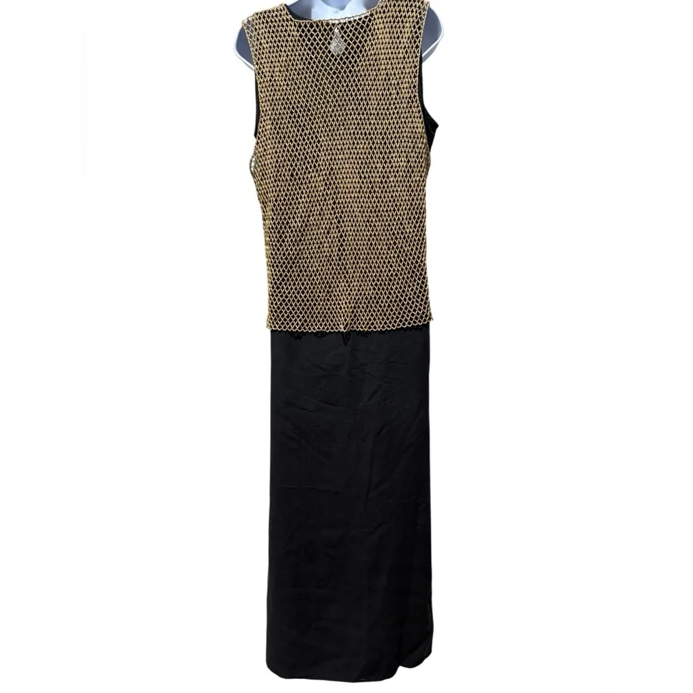 Tommy Bahama Black Silk Maxi Dress M w/ Wood Beaded Overlay Vest - Image 5