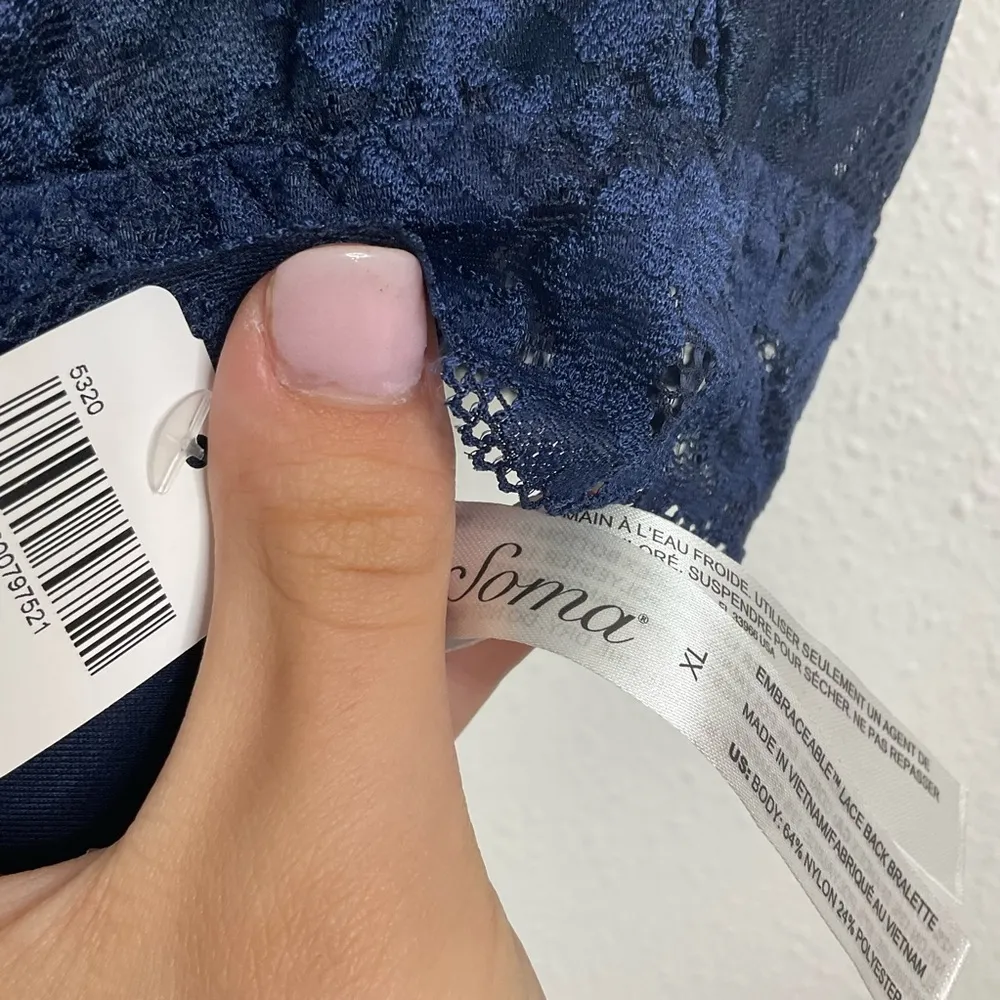 Soma NWT Embraceable Lace Back Bralette Navy Size Xlarge - Image 3