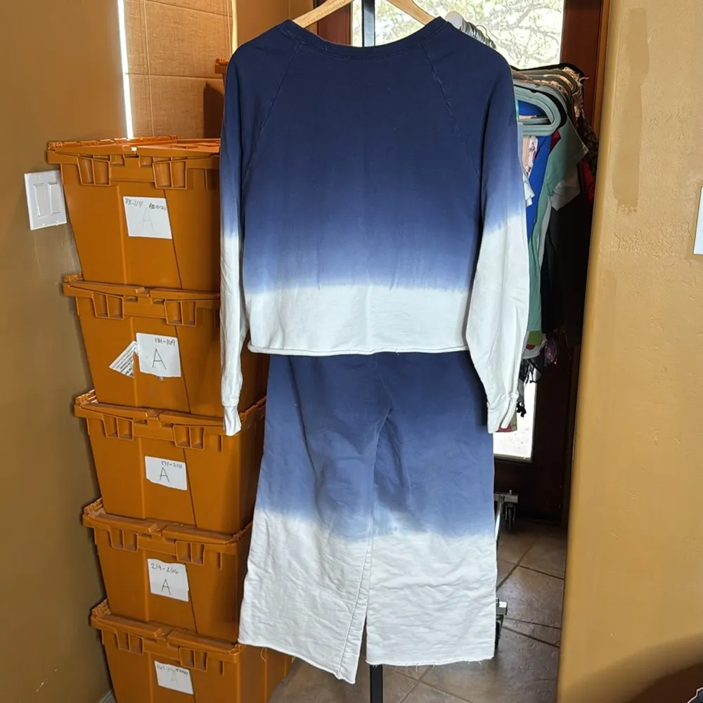 COLOR ALIEN FRENCH TERRY DIP DYE RAGLAN SLEEVE TOP & LOUNGE PANTS SET SIZE SMALL Blue - Image 7
