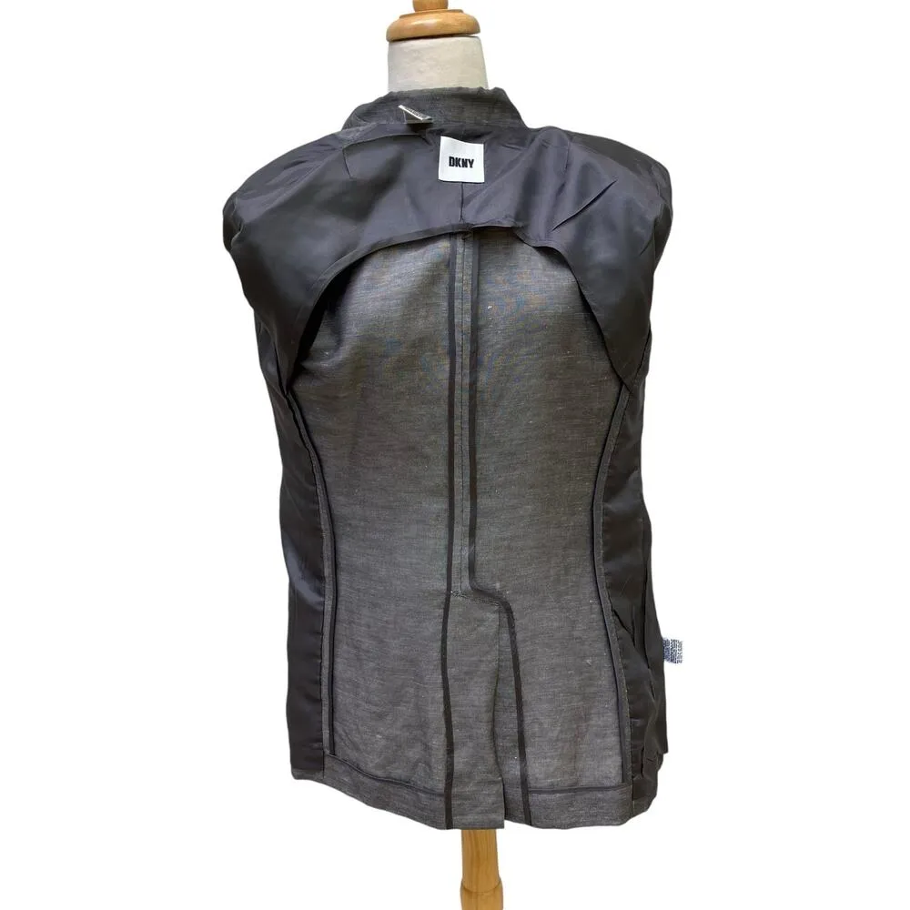 DKNY Blazer Sz 4 Linen Silk Blend Long 2 Button Lightweight Minimalist Preppy - Image 9