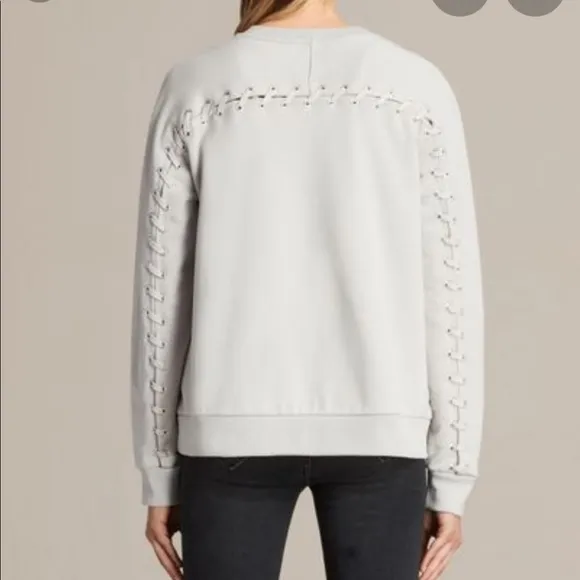 All Saints Size Small Grey Cotton Yara Laced Crewneck Sweatshirt - Image 2