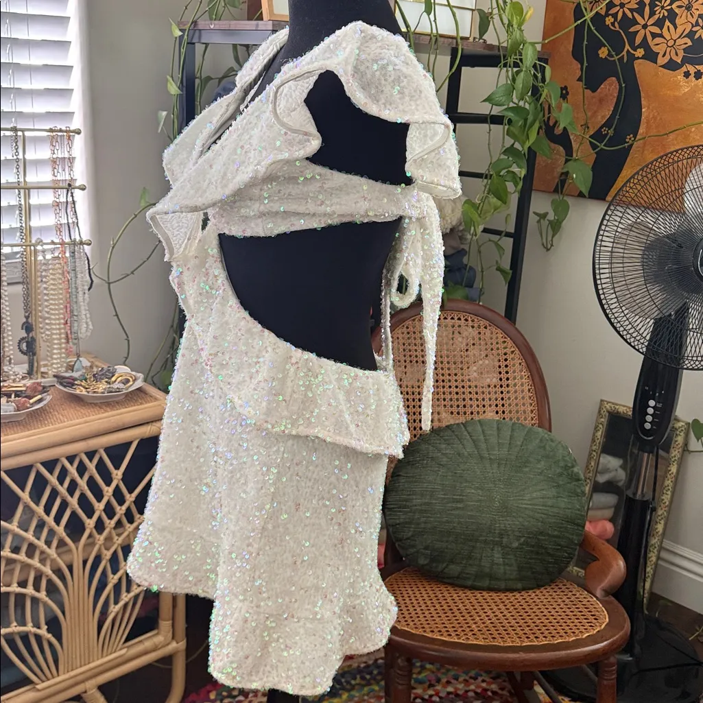 Show Me Your MuMu Zoey White Sparkling Iridescent Sequin Open Back Mini Dress - Image 3