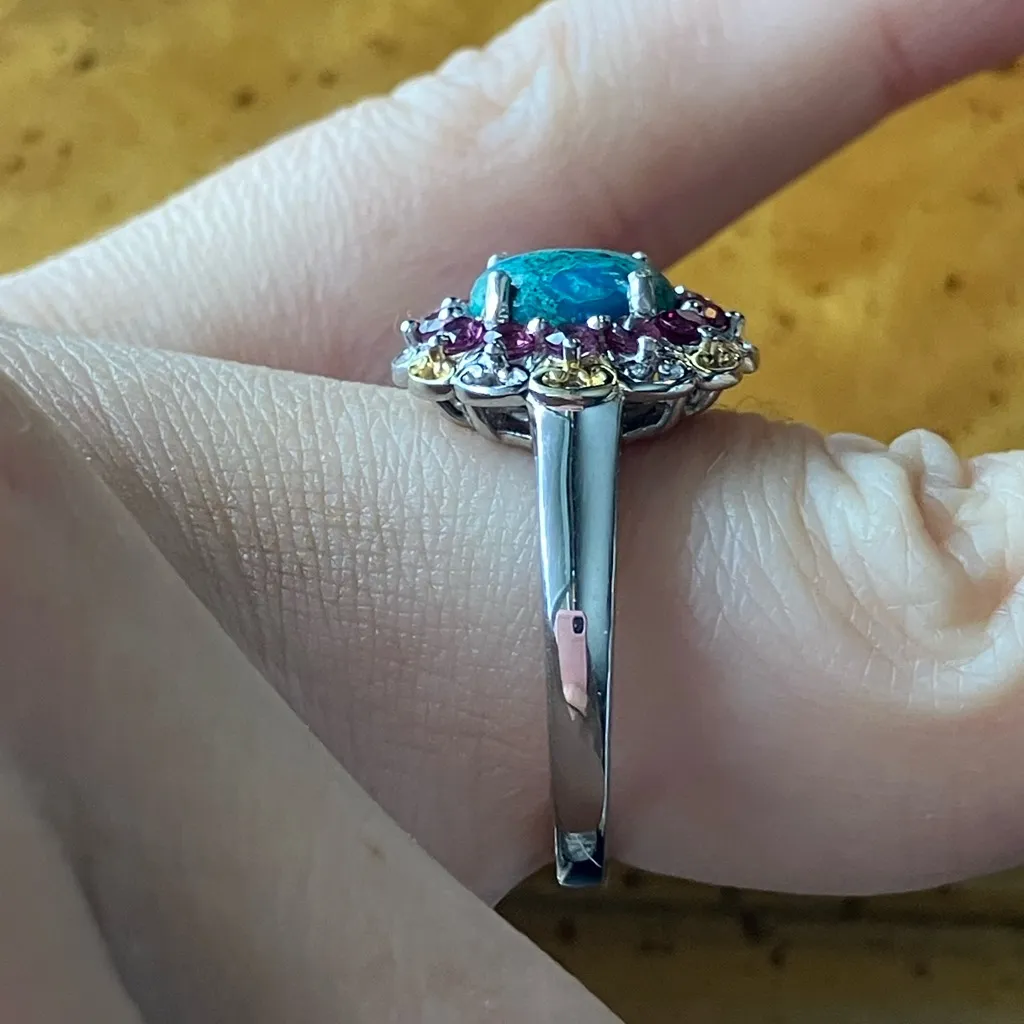 Chrysocolla Orissa Garnet Halo Ring Size 7 Silver - Image 3