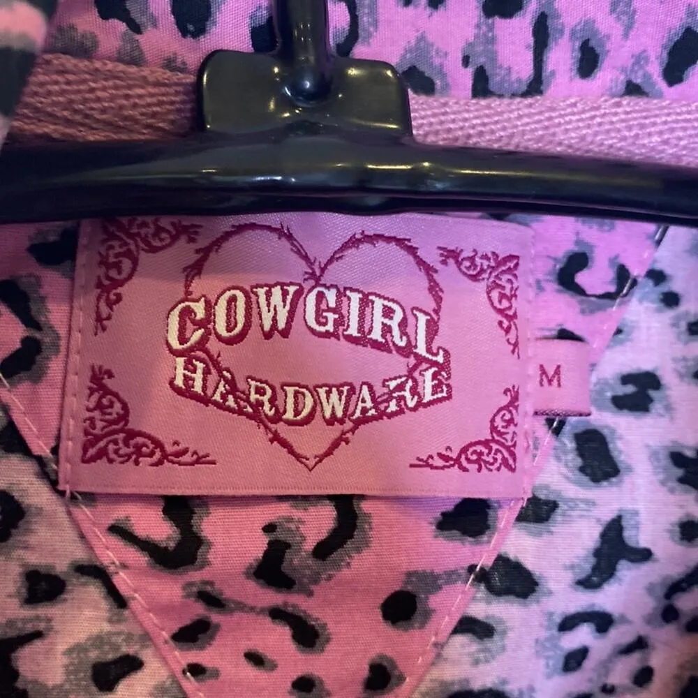 Cowgirl Hardware Animal Print Blk & Pink Embroidered Button Down Shirt EUC Sz M Size M - Image 4