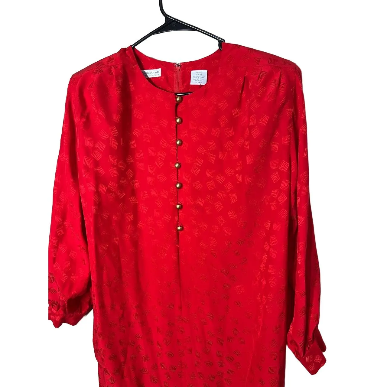 Liz Claiborne Dress Womens Size Petite 14 Red Midi‎ Vintage Silk - Image 2