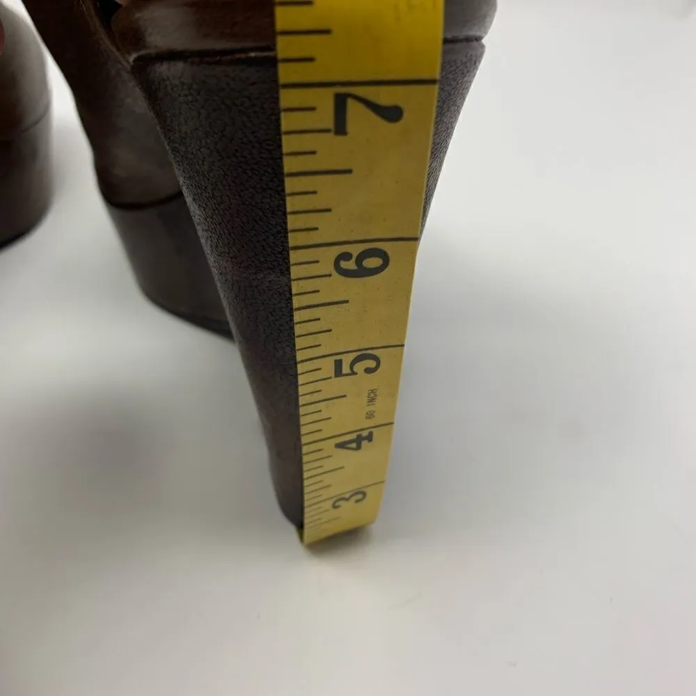 Elizabeth &‎ James Strut Brown Leather Platform Wedges Size 9.5B - Image 8