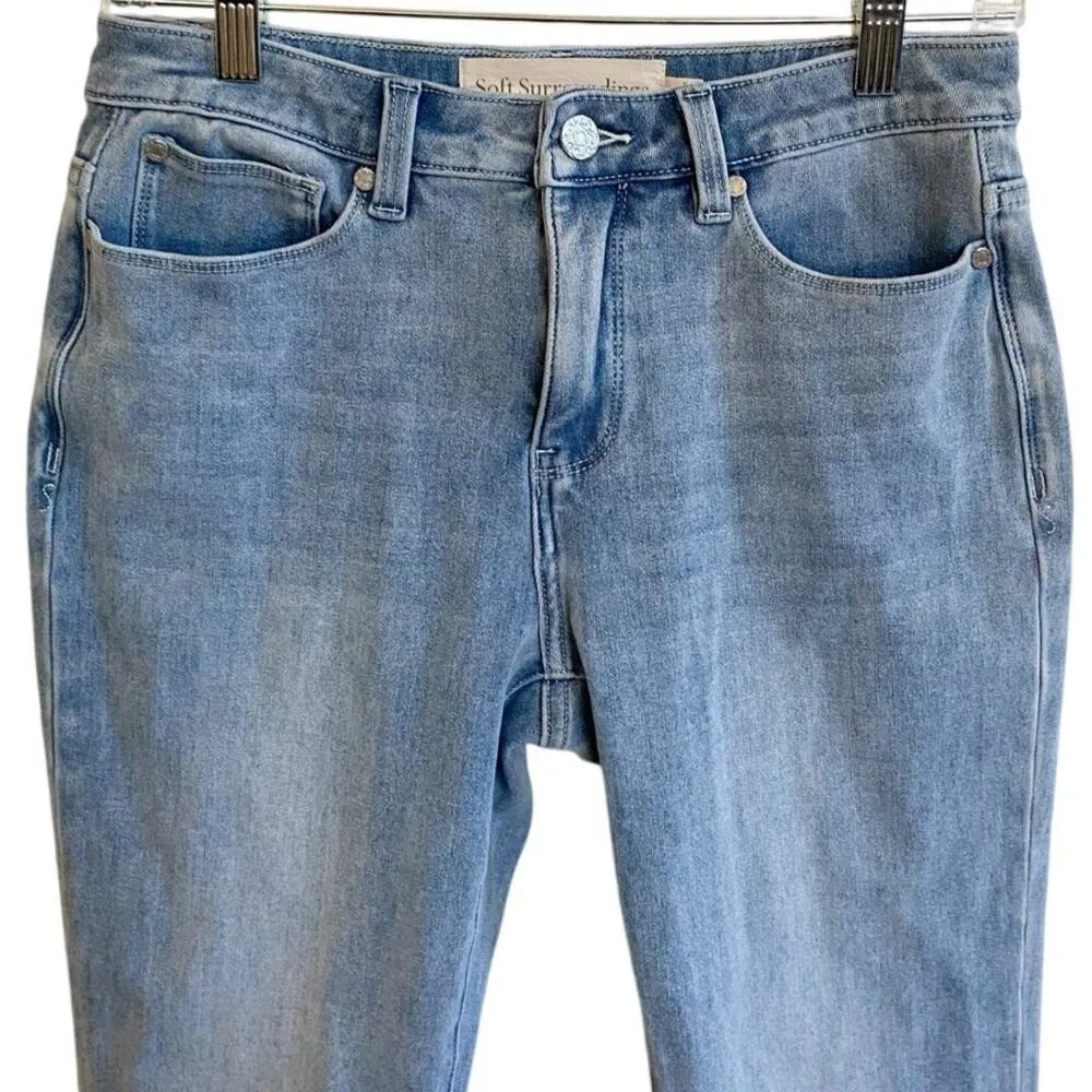 Soft Surroundings Catalina Jeans Crop Laser Cut Out Light Wash Raw Hem 2 - Image 3