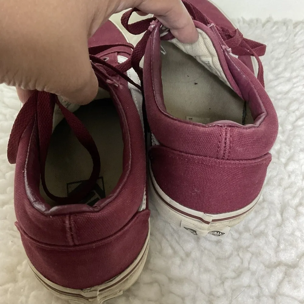 Vans Low Top Womens 9 Men’s 7.5 Wine Burgundy White Old Skool Sneaker - Image 8
