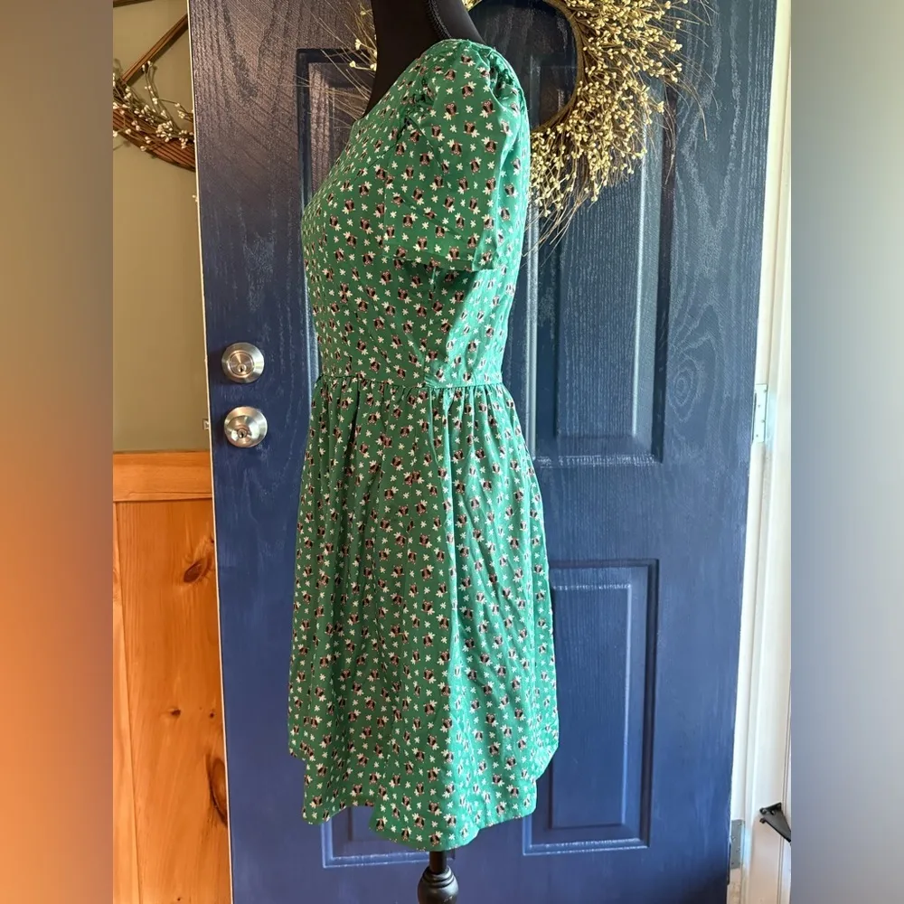Alice Moon Green Puff Sleeve A-Line Mini Dress Owl Print size Small. - Image 4