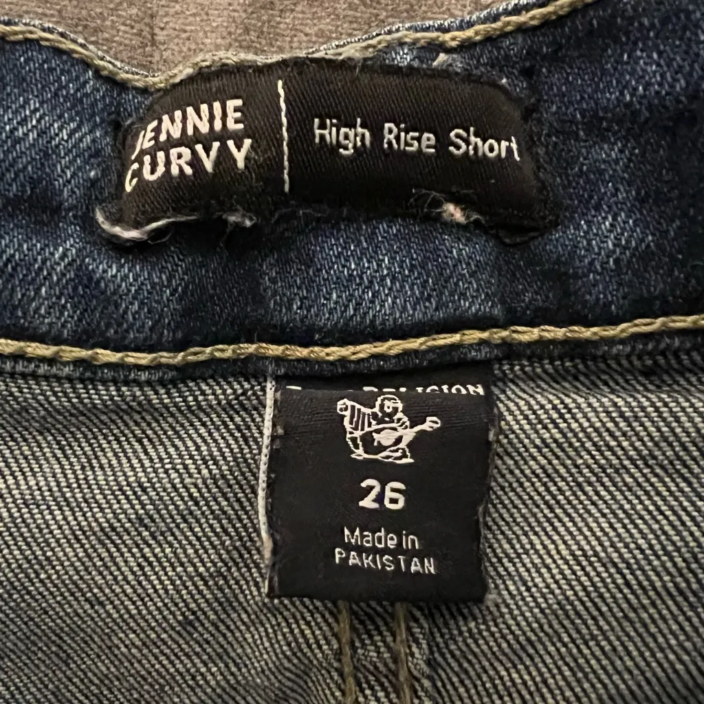 Womens size 26 high waisted True Religion Dark Blue Distressed Jean Shorts - Image 3