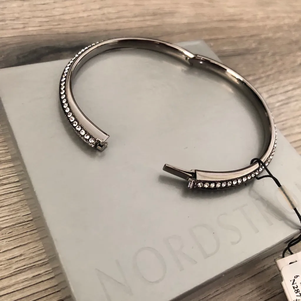 New Nordstrom’s Silver Bracelet with Crystals Bangle with Gift Box - Image 6