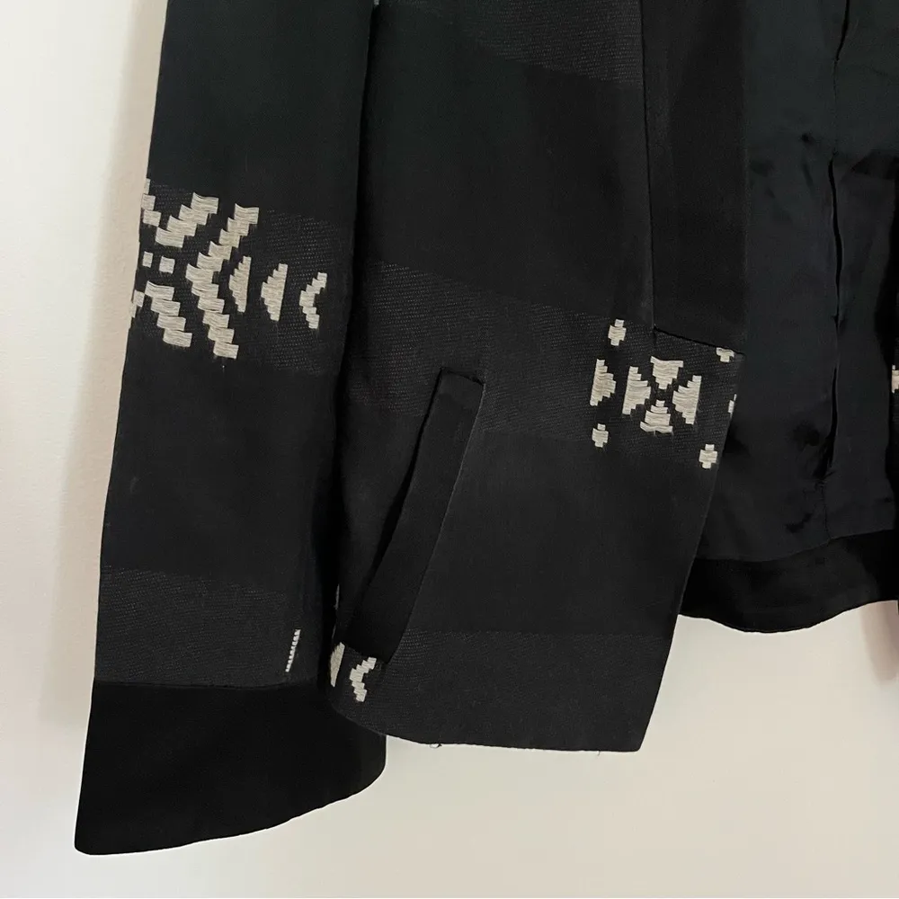 Zara Woman Aztec Black Grey Patterned Open Front Blazer Jacket Pockets Size S - Image 3