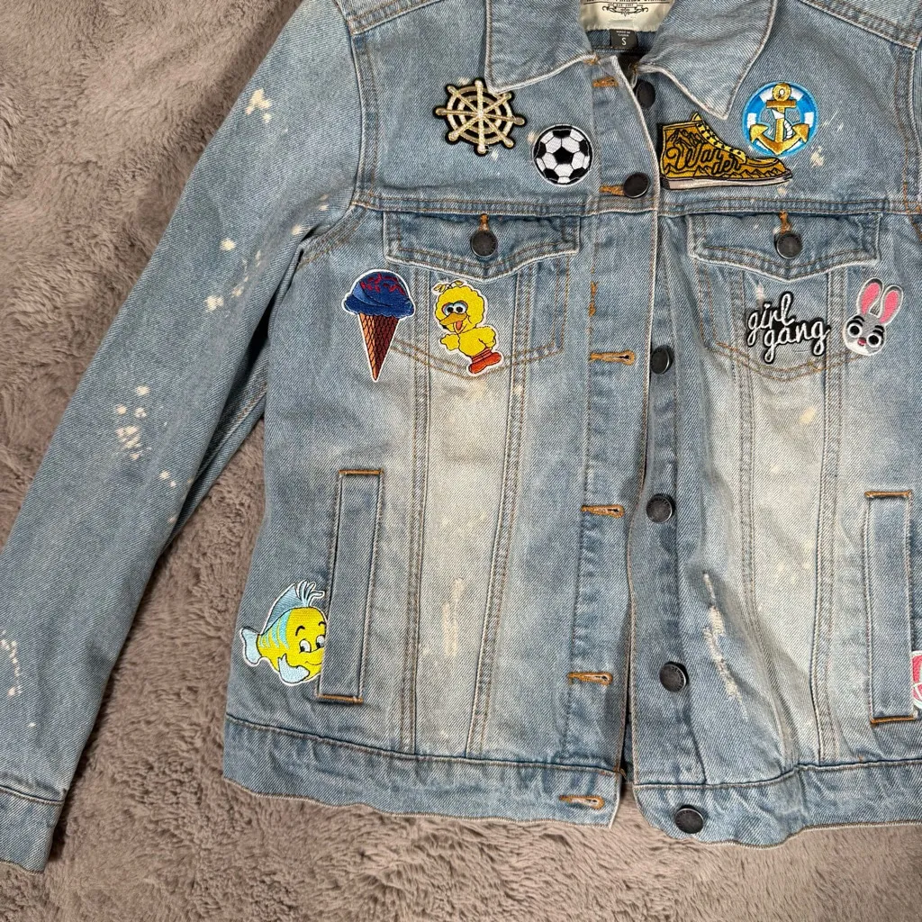 Ashley Vintage Charm Denim Jacket Women's Small Distressed Blue Jean Embroidered - Image 3