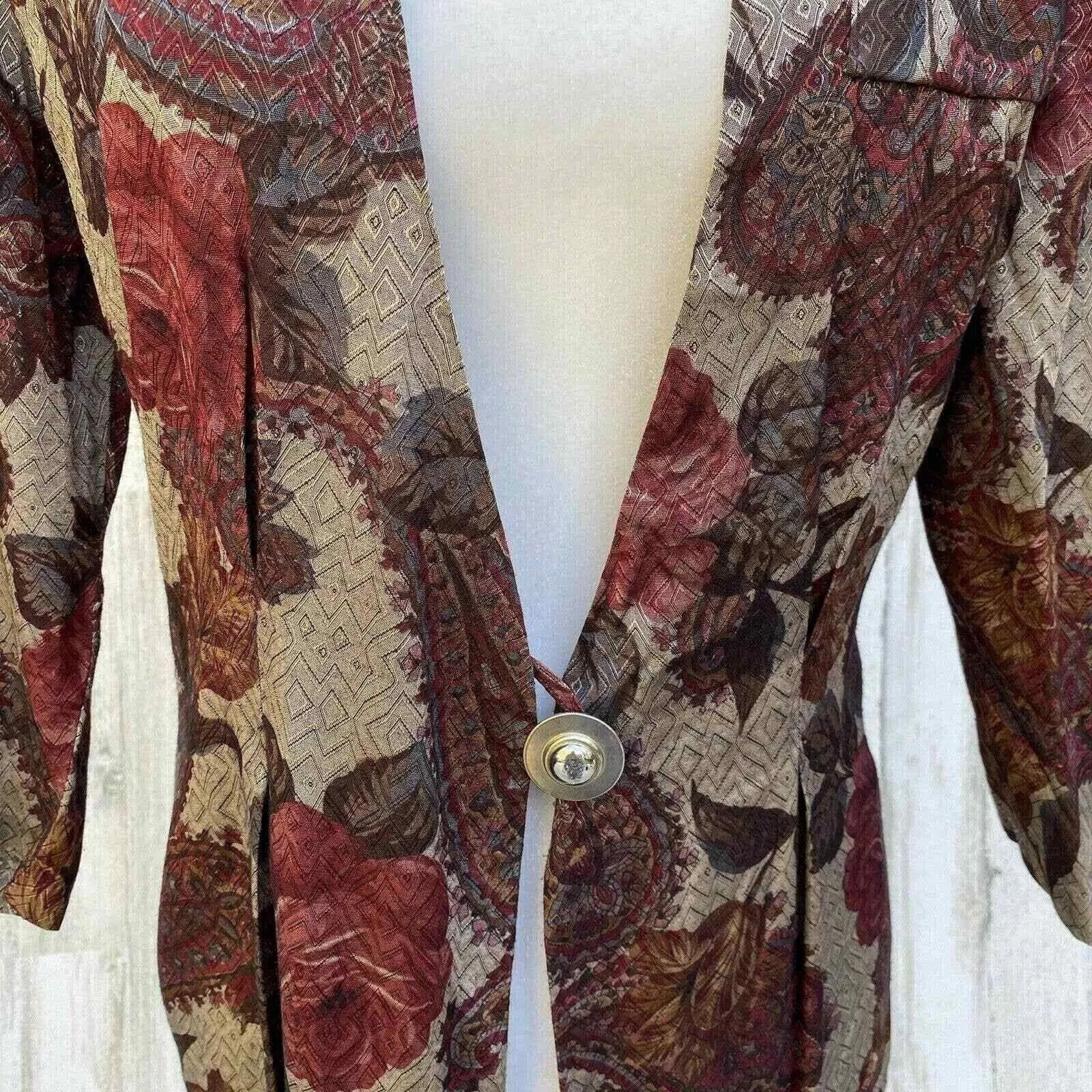 Vintage Positive Influence Romantic Blazer Womens 10 Brown‎ Paisley Garden Party Red - Image 4