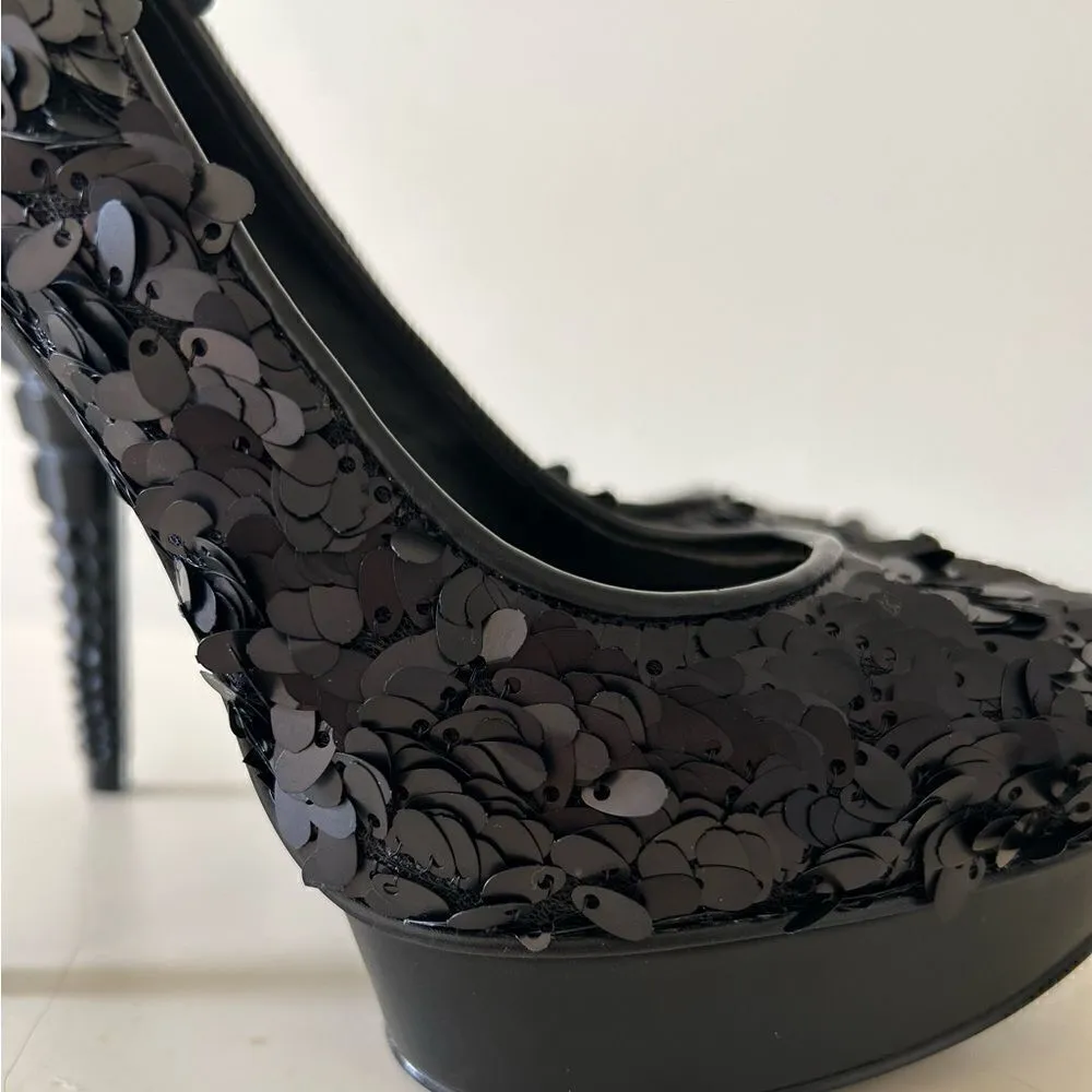 Rachel Rachel Roy Black Keedan Sequin Platform Heels Shoes Size 6 - Image 4