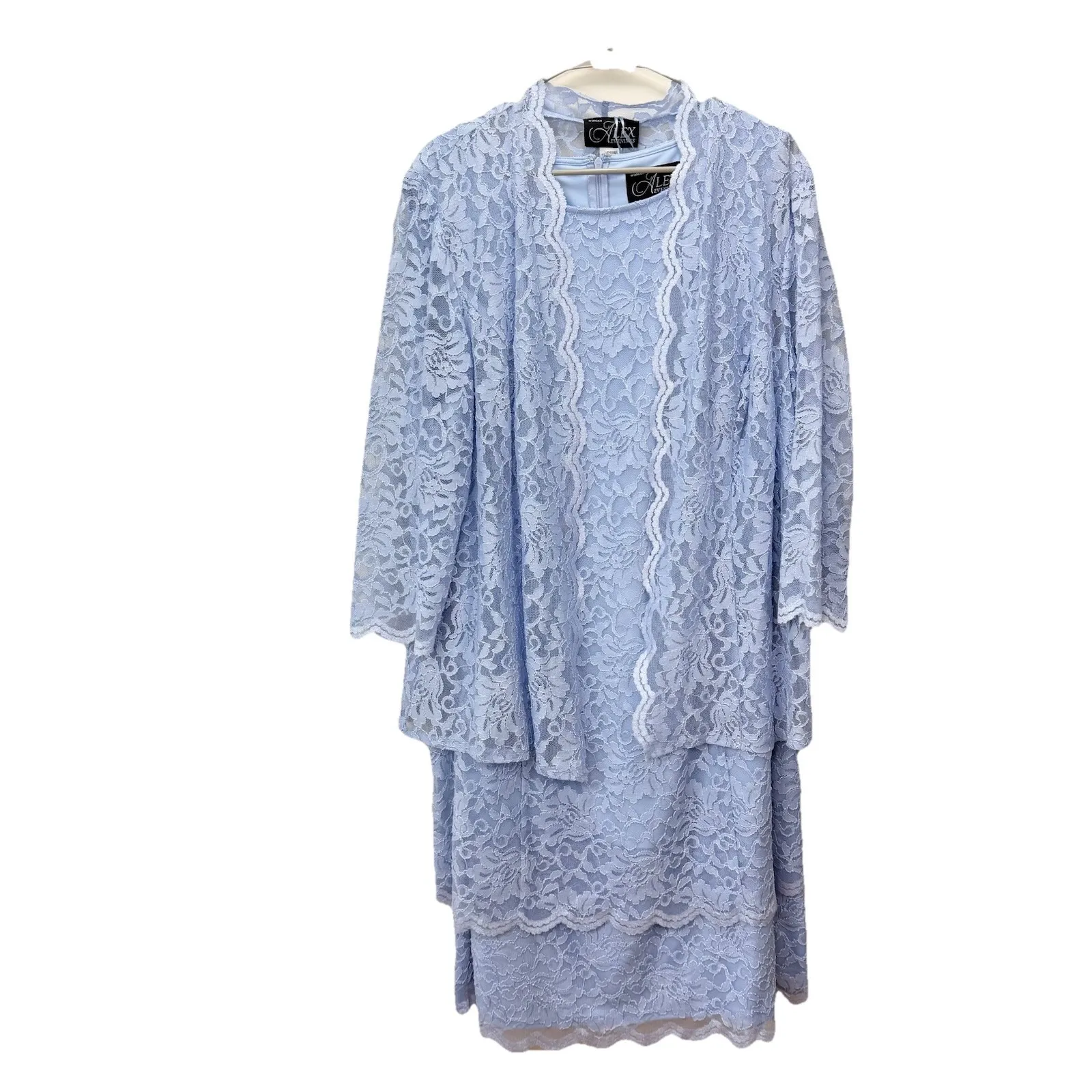 Alex Evenings Blue Scalloped Glitter‎ Lace Two Piece Jacket Dress Size 20W - Image 3
