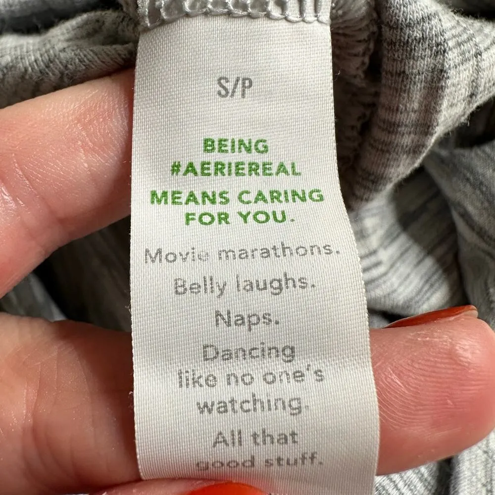 Aerie: Gray Lettuce Hem Ribbed Flared Pants - Image 9