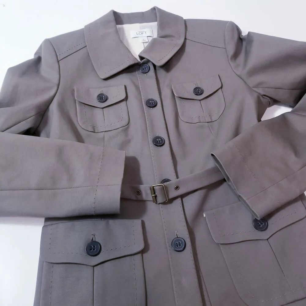 Ann Taylor LOFT Khaki Utility Cargo Military Style Belted Jacket Fully Lined - Image 10