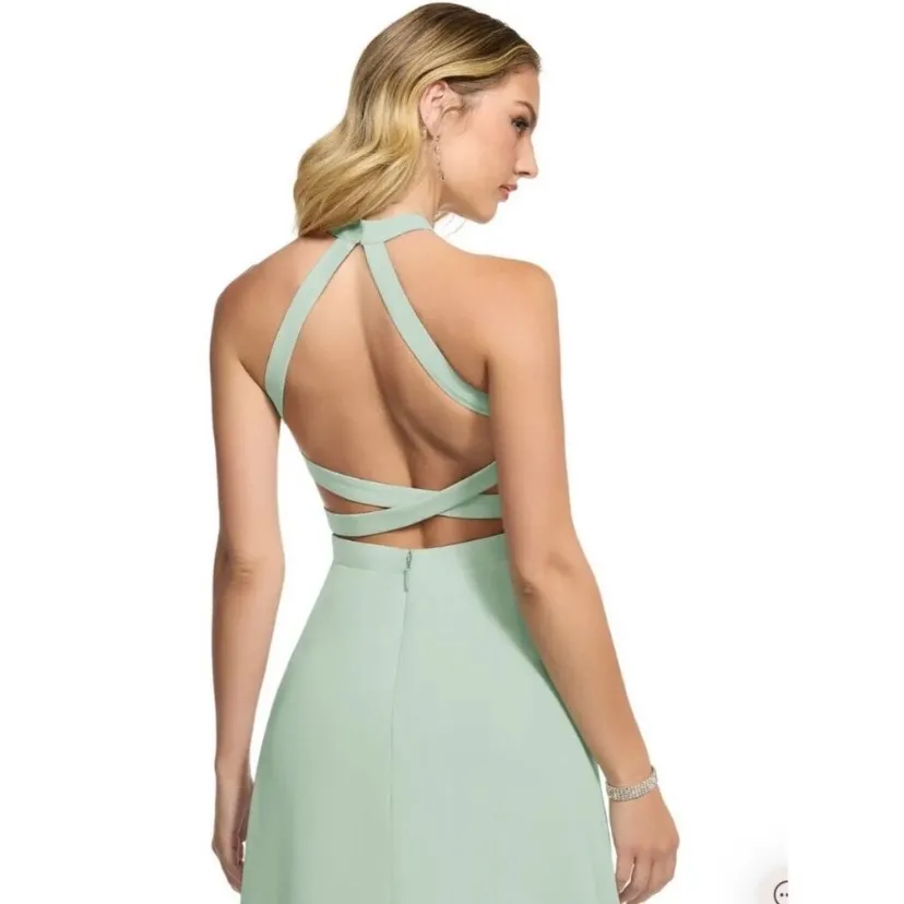 Azazie Clarice A-Line Halter Chiffon Dress in Agave green size 6 bridesmaid - Image 3