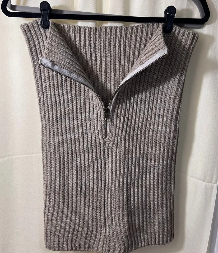 Simply Noelle Knit Dickie Half Zip Mock Neck Acrylic Tan Neutral Women's - Image 1