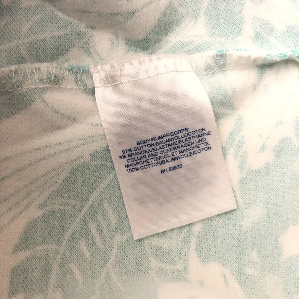 Lands End Womens Polo Shirt Top Short Sleeve Collar Stretch Floral Aqua Blue XL - Image 4