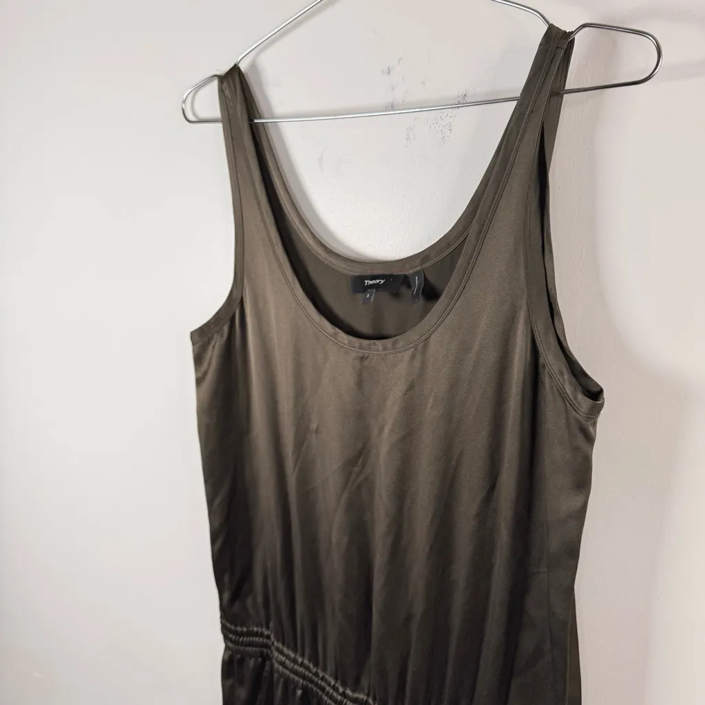 Theory  Olive Silk Drawstring Jumpsuit - Image 4