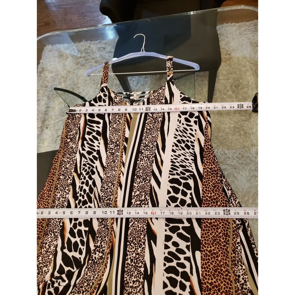 Women's Jumpsuit Multicolor Animal Print Strapless Flared Leg Cutout V XL Black - Image 8