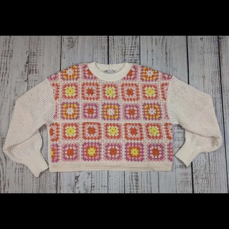 Zara Crochet Chenille Granny Square Patchwork Tutti Sweater Sz‎ S - Image 5