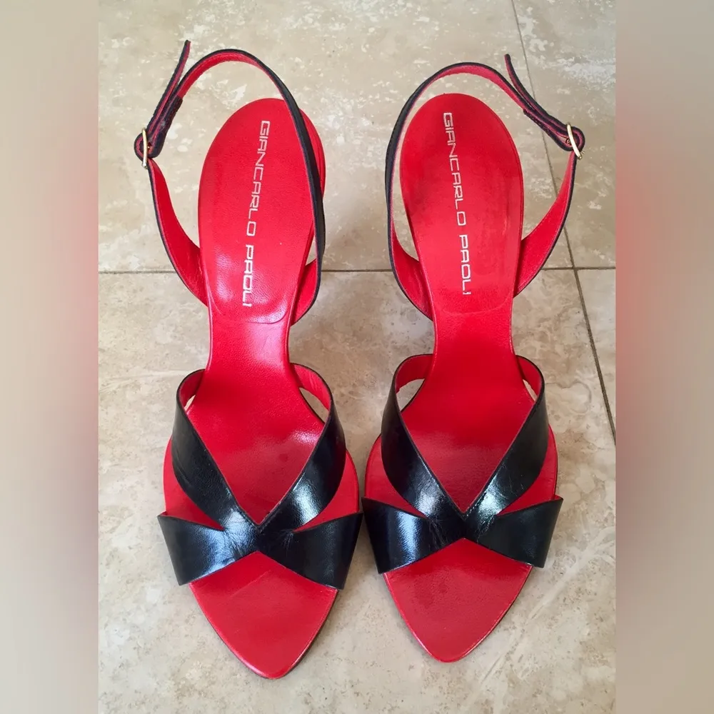 Giancarlo Paoli Black Leather Slingback Sandals, Size 37.5 - Image 3