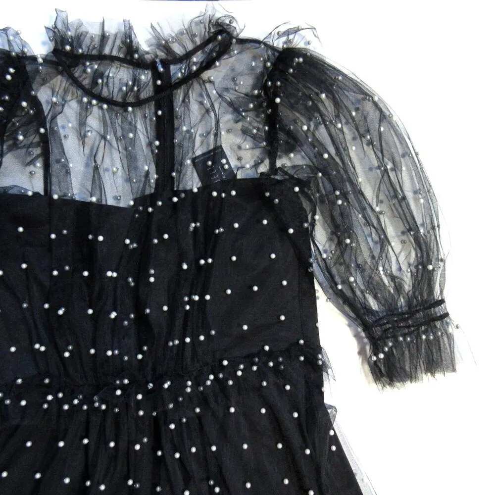 NWT Hunter Bell Bennett in Black Pearl Embellished Mesh Tulle Maxi Dress 12 - Image 3