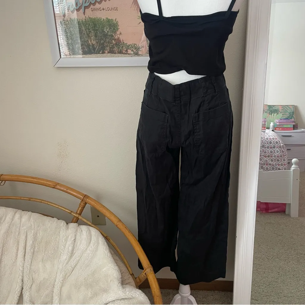 Anthropologie Maeve The Colette Wide Leg Cropped Patch Pocket Linen Pants Size 2 - Image 7