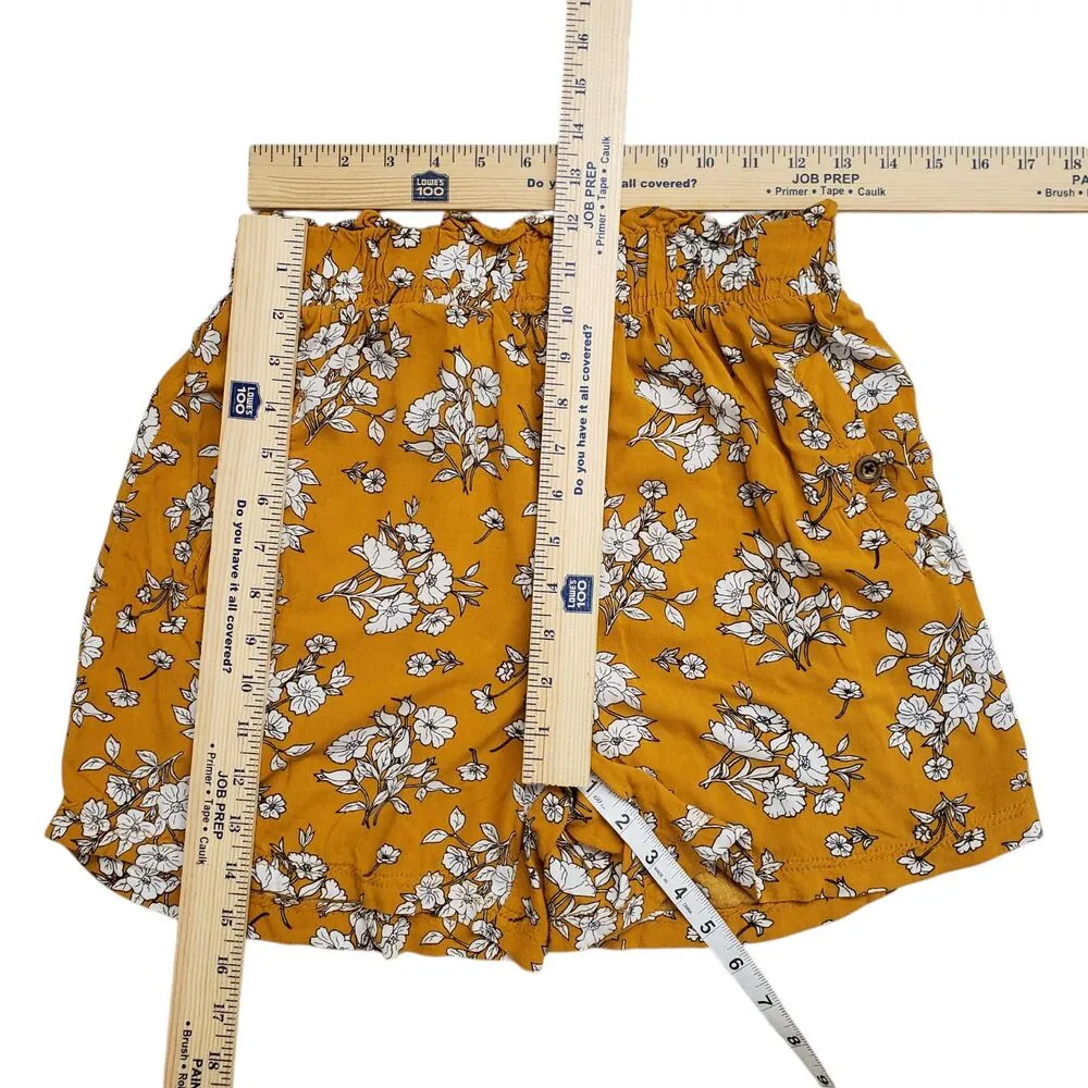 Lark & Grey Floral Shorts Womens Large Orange High Rise Paperbag Elastic Waist - Image 5