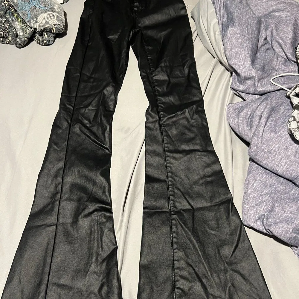 Edikted Luna Faux Leather Flare High Rise Pants Black Size Small - Image 9
