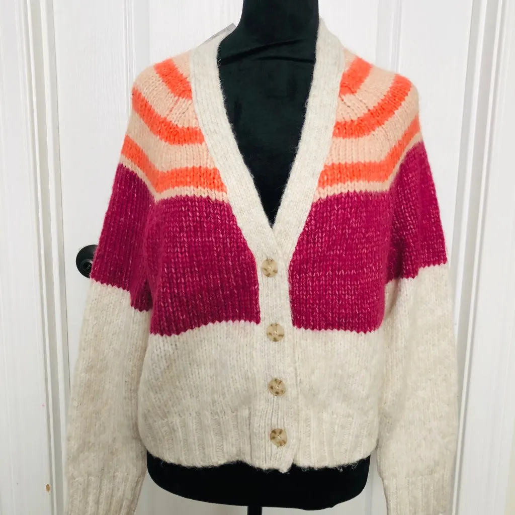 American Eagle Women's Colorblock Cardigan Sweater M Wool Blend Button - Image 3