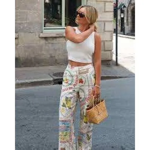NWT Rachel‎ Zoe Paris Sao Paulo Baguette Print Wide Leg Pants Size M - Image 2