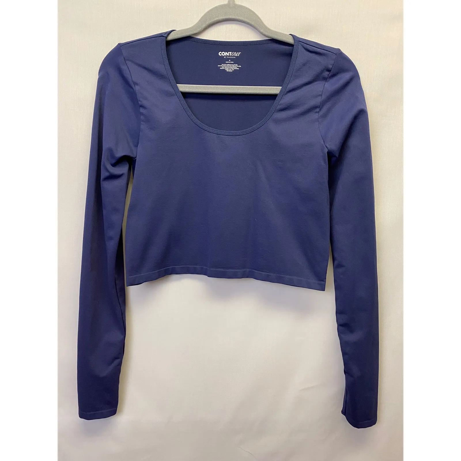 Contour by PacSun Navy Blue Long Sleeve Crop Top Scoop Neck Stretch Women's M Size M - Image 2