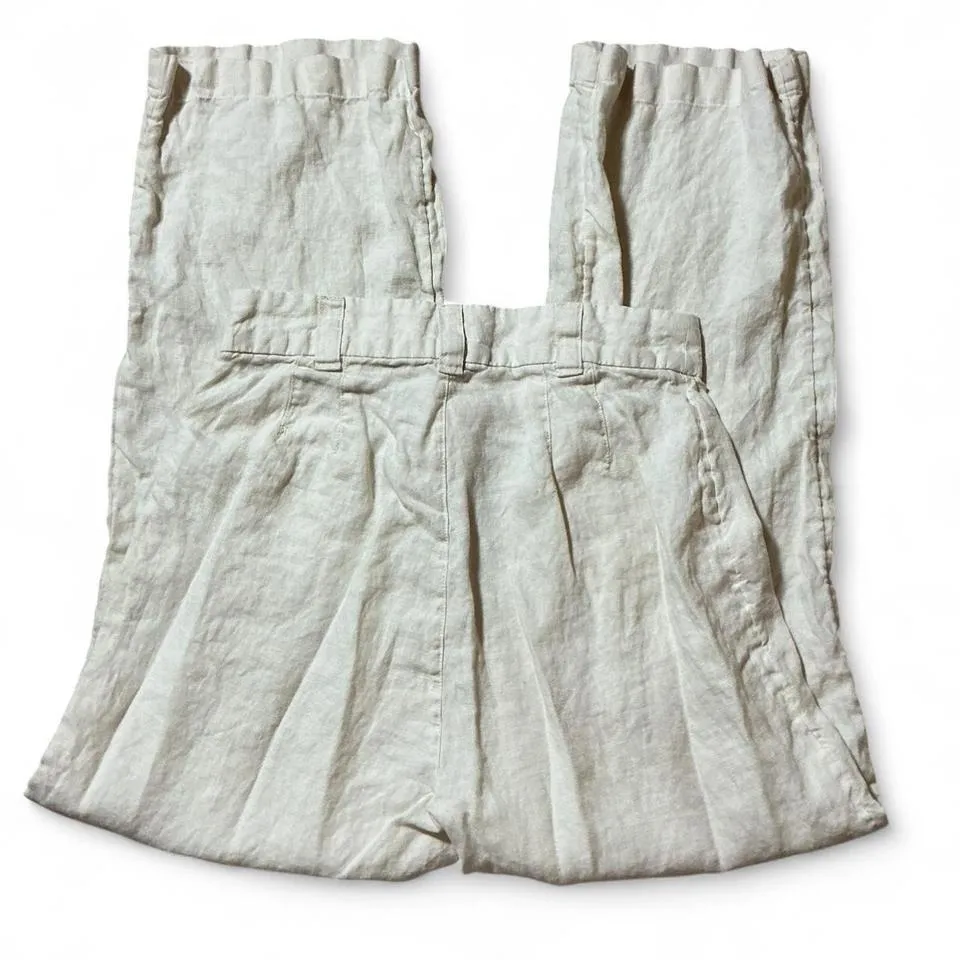 Nicole Miller New York Linen Wide Leg Cropped Sheer Pants Beige Size 6 - Image 2