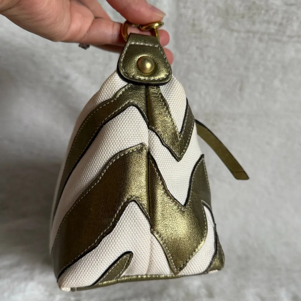 Vintage Coach y2k Rare Pouchette Metallic Bronze Zebra Top Handle Studded Bag - Image 3