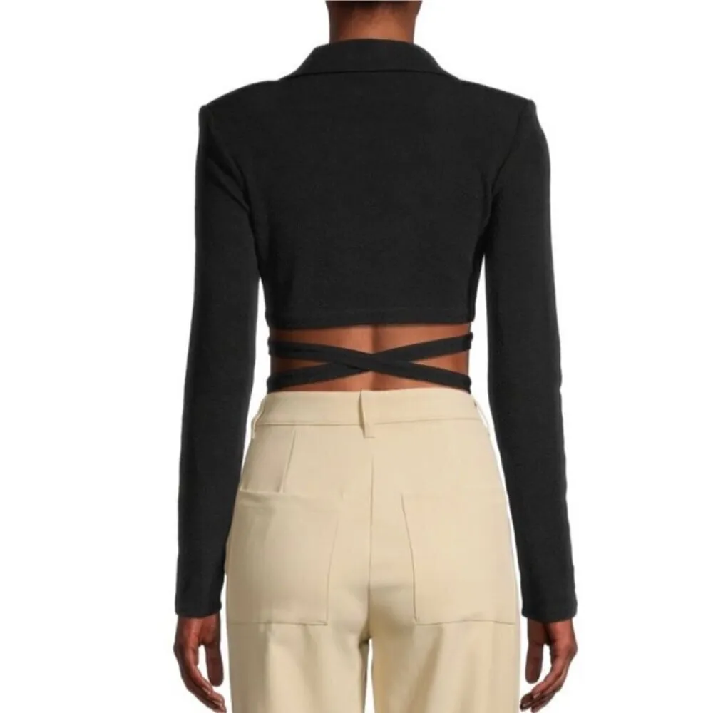 Danielle Bernstein Wrap Around Tie Top in Black Sexy Chic Revolve Size Medium - Image 3