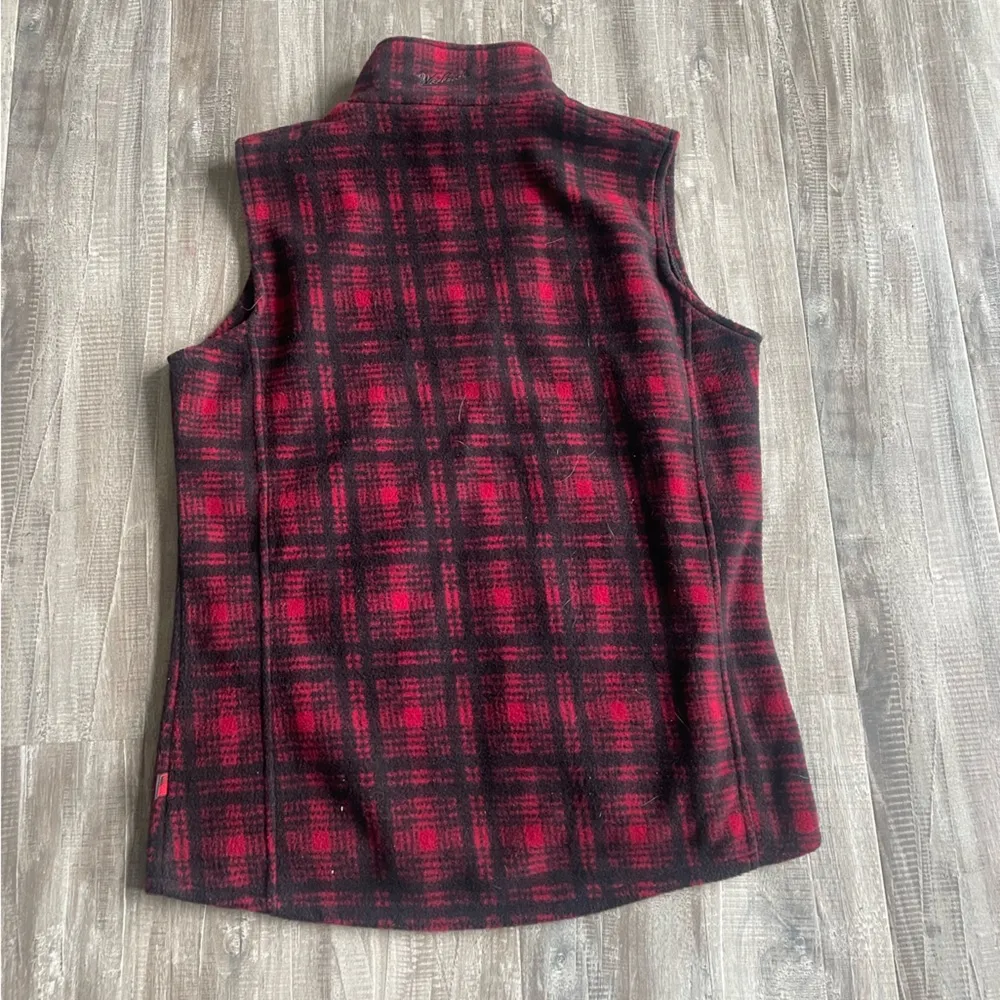 Woolrich Fleece Plaid Vest Red Small - Image 5