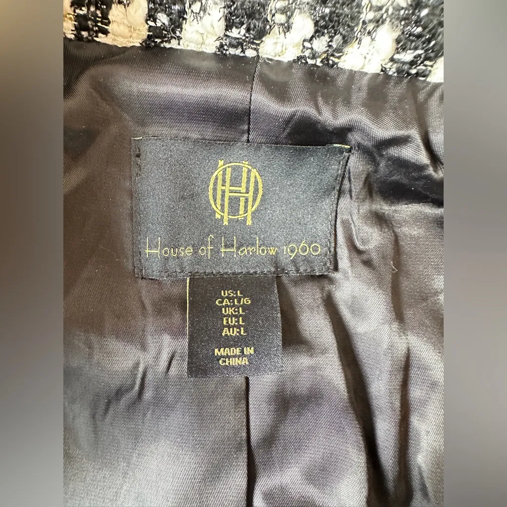 House of Harlow 1960 Revolve Tweed Style Blazer Jacket Black White Large 2183 - Image 5