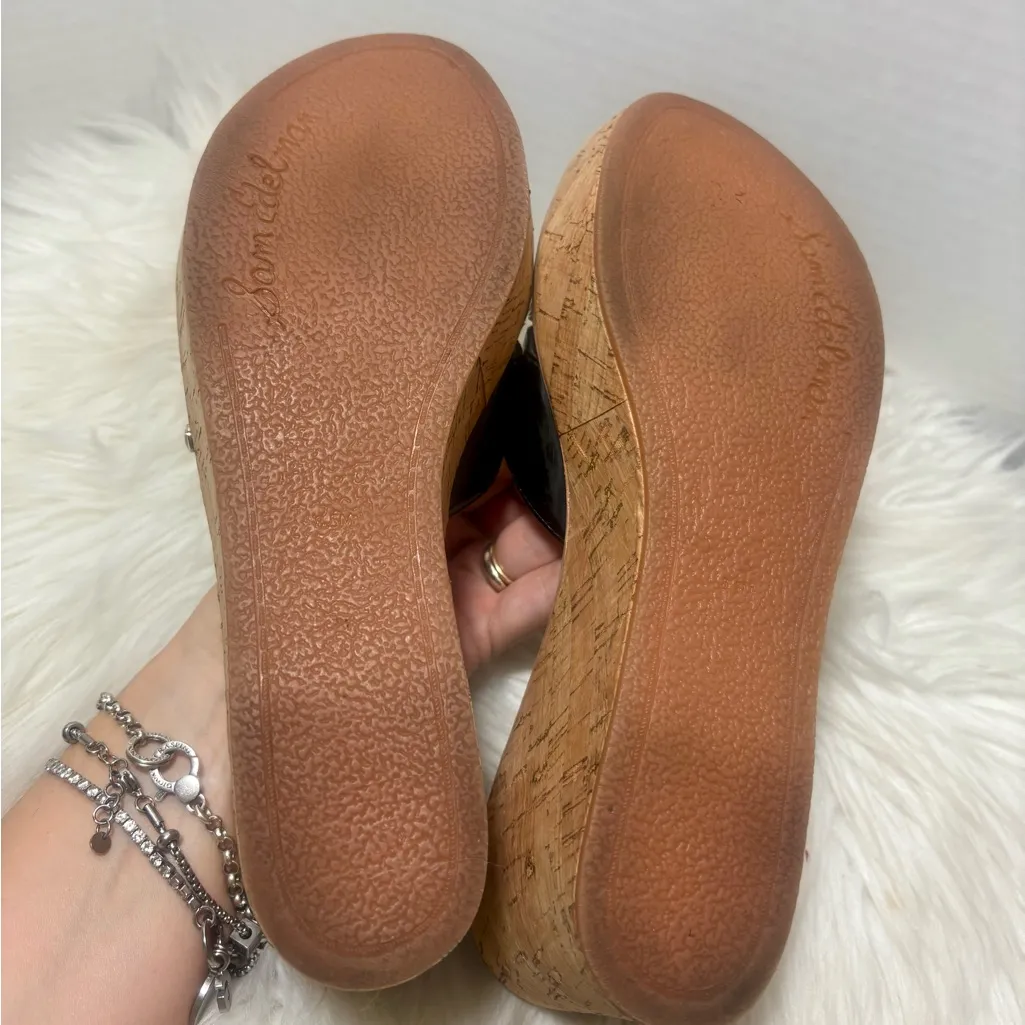 SAM EDELMAN Reid Cork Black Patent Wedge Sandals - Image 7