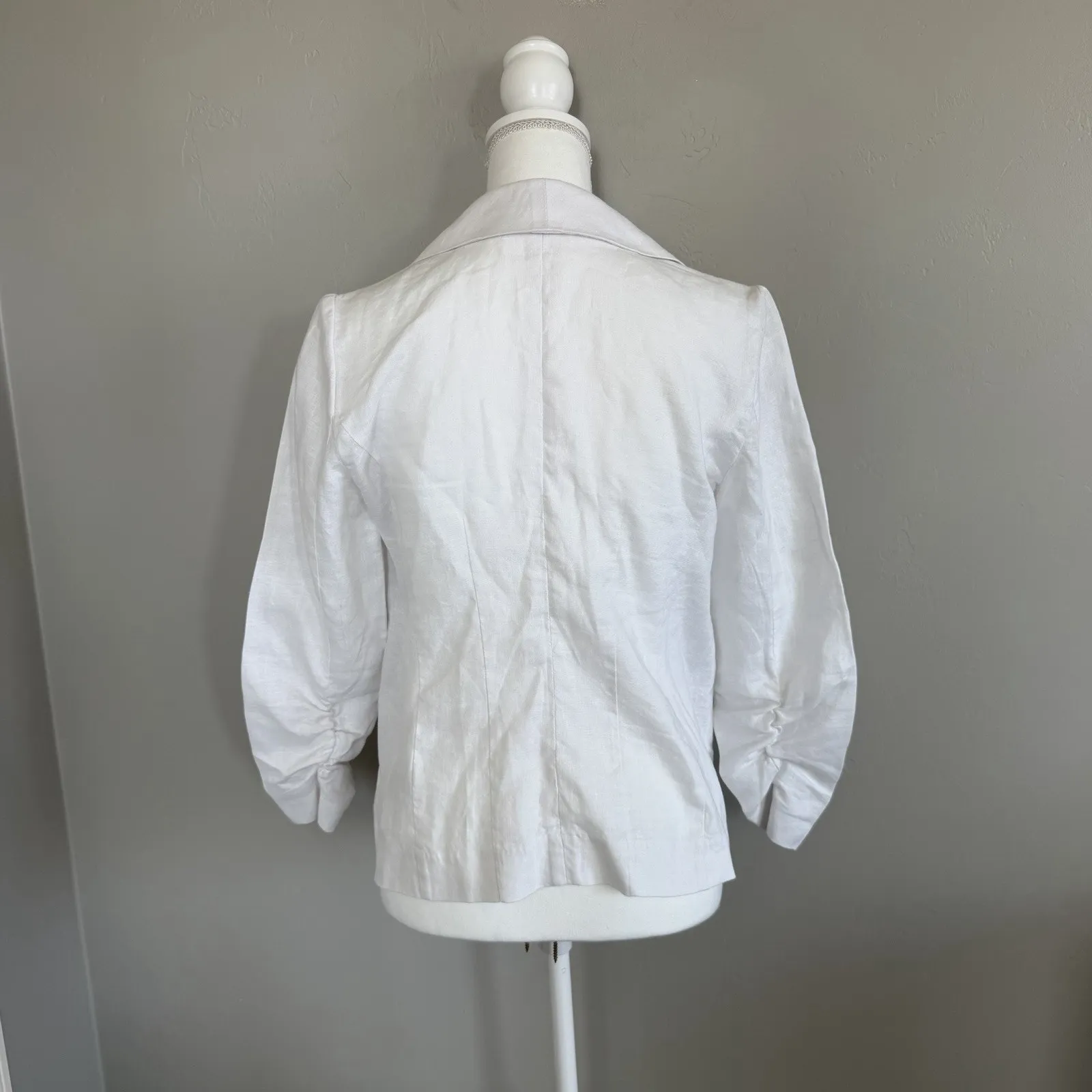 Saks Fifth Avenue Woman’s 100% Linen Blazer Open Front White Size S 3/4 Sleeve - Image 4