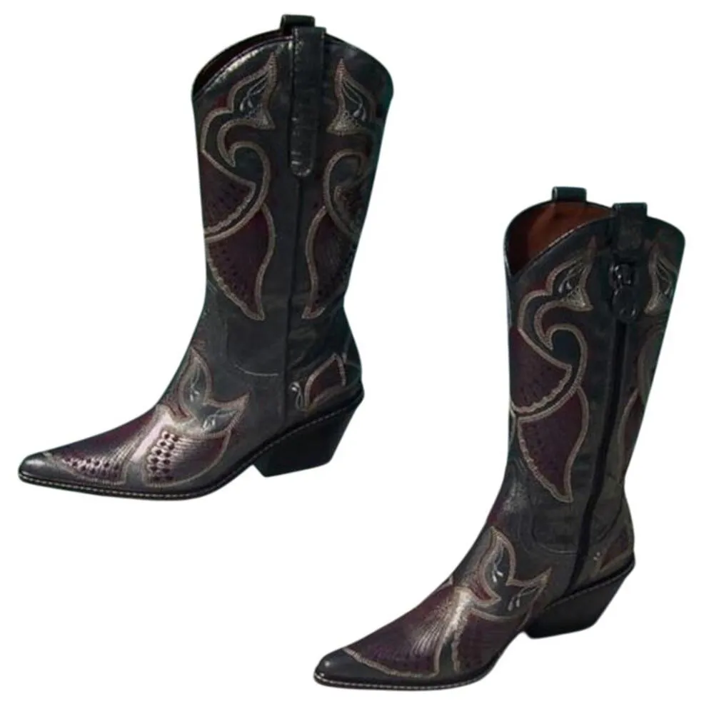 Donald Pliner Western Black Metallic Leather Intricate Stitch Boot New $750 NWT Size 6 - Image 4