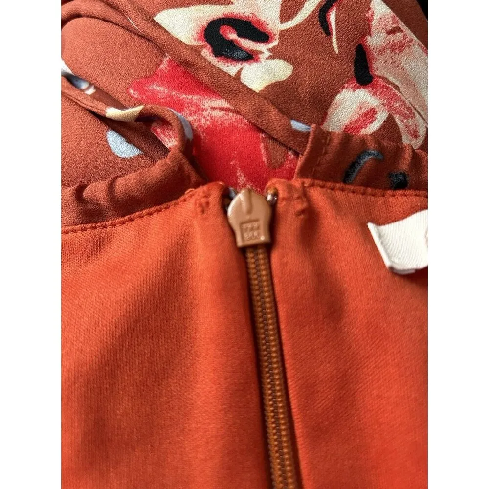 Hutch Declan Dress Floral Print Square Neckline Sleeveless Rust/Brown Size 4 - Image 9