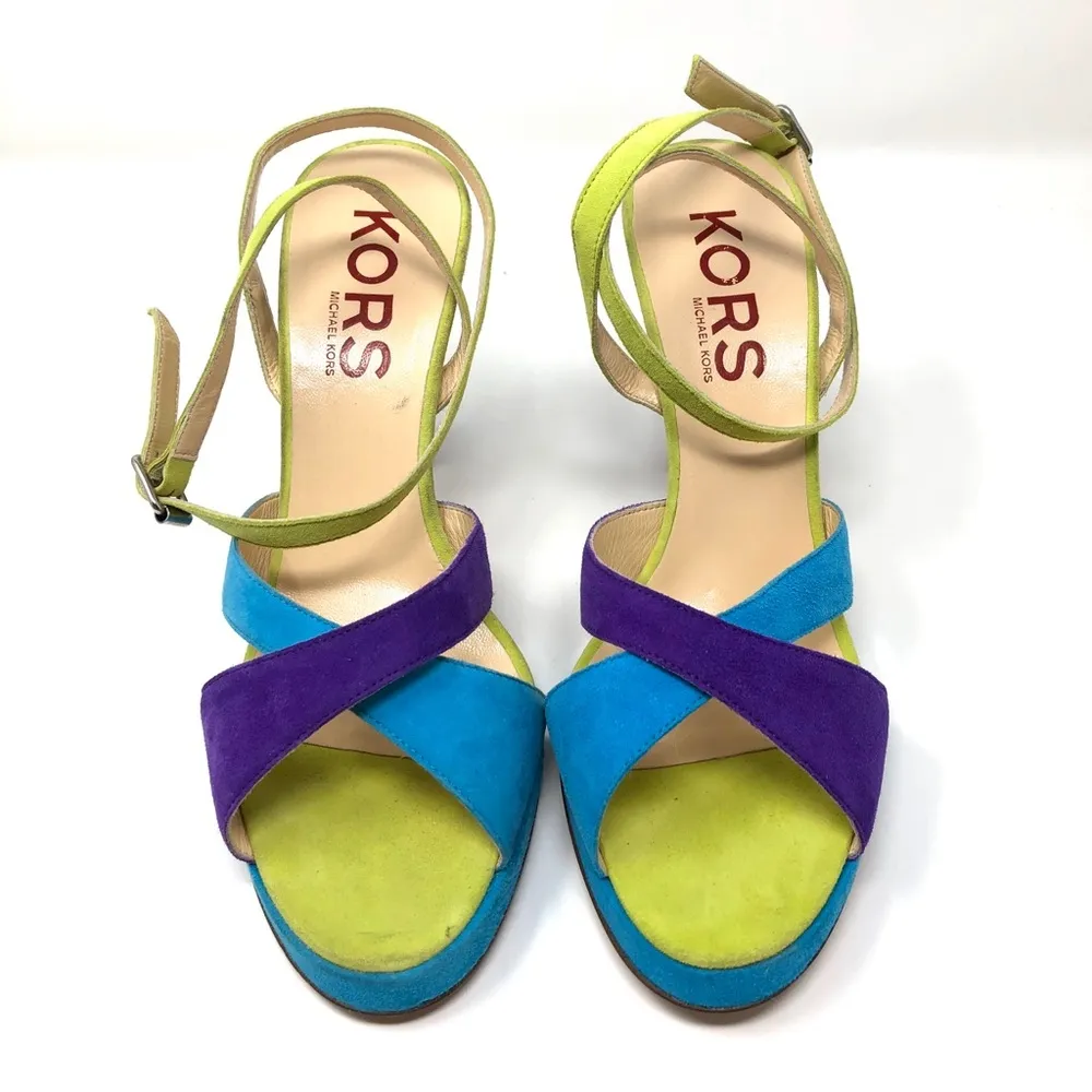 MICHAEL KORS colorful suede strappy sandals, made in Italy, size 8.5 - Image 2