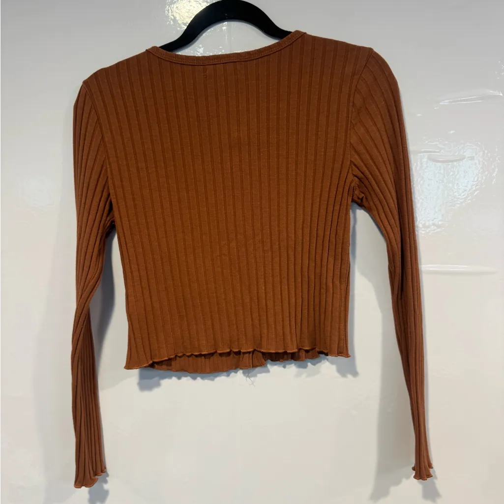 Altar'd State  Rust Brown Button-Down Ribbed Top - Image 4