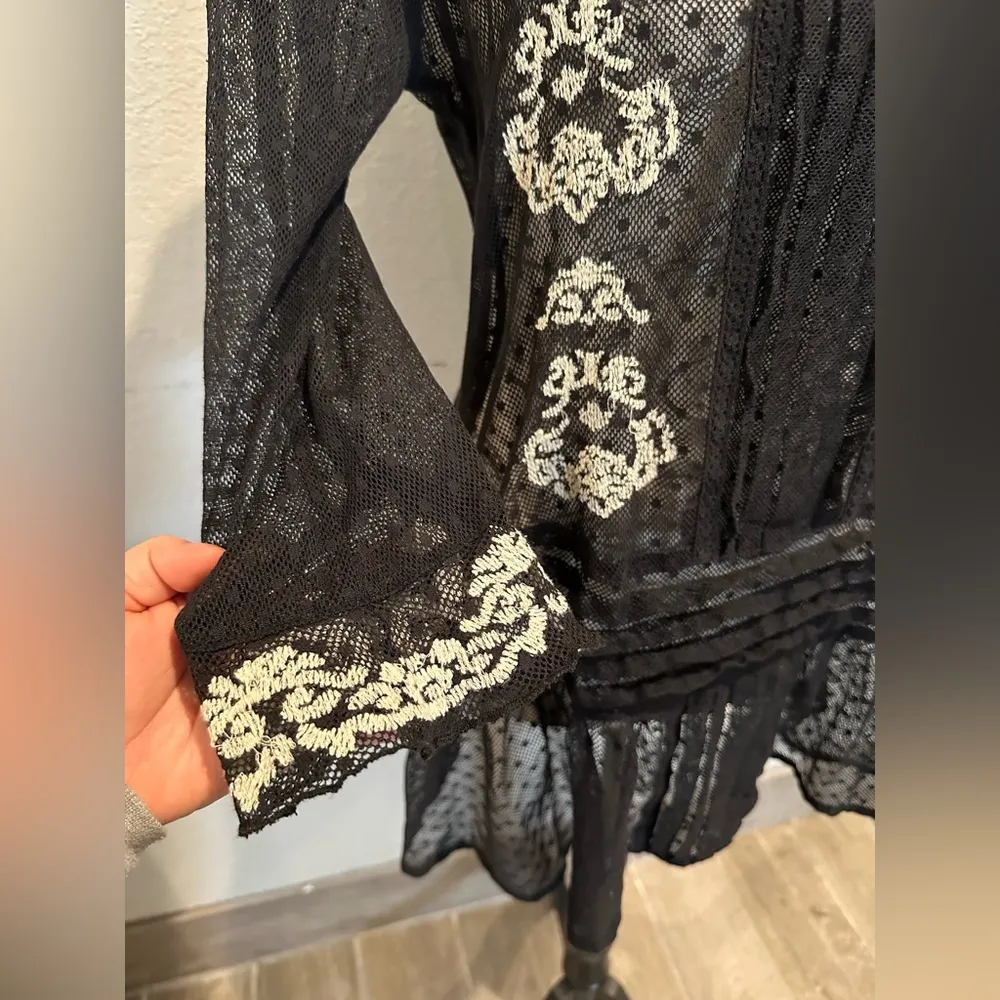 Free People Jocelyn Sheer Mesh Lace Embroidered Tunic Black Size Small - Image 6